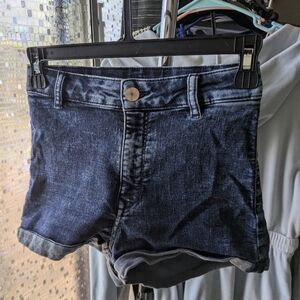 Divided Dark Blue High-Rise Rolled Hem Denim Shorts